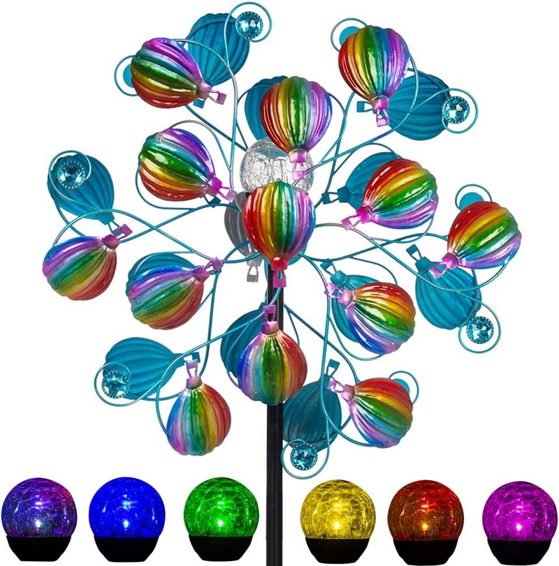 VEWOSTAR Solar Wind Spinners Outdoor,Hot Air Balloon Wind Spinner with LED Glass Ball,Muti-color Wind Spinners for Yard and Garden,Pinwheels Kinetic Wind Spinner,Wind Sculptures & Spinners for Pathway - Image 1